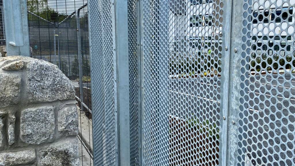 TRACK SLIDING GATE WITH PERFORATED PLATE INFILL 03